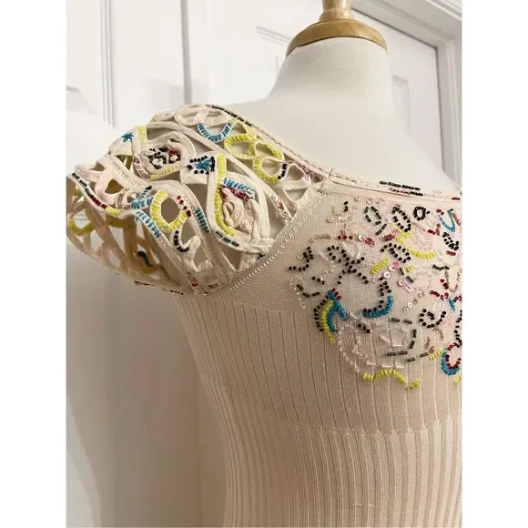 Vintage Christian Lacroix Embroidered Beaded Sequin Knit Silk Top Size Large - Picture 2 of 8